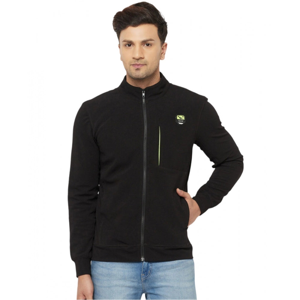 Amfyn Men's Solid Lycra Blend Full Sleeve Casual Jacket (Black)