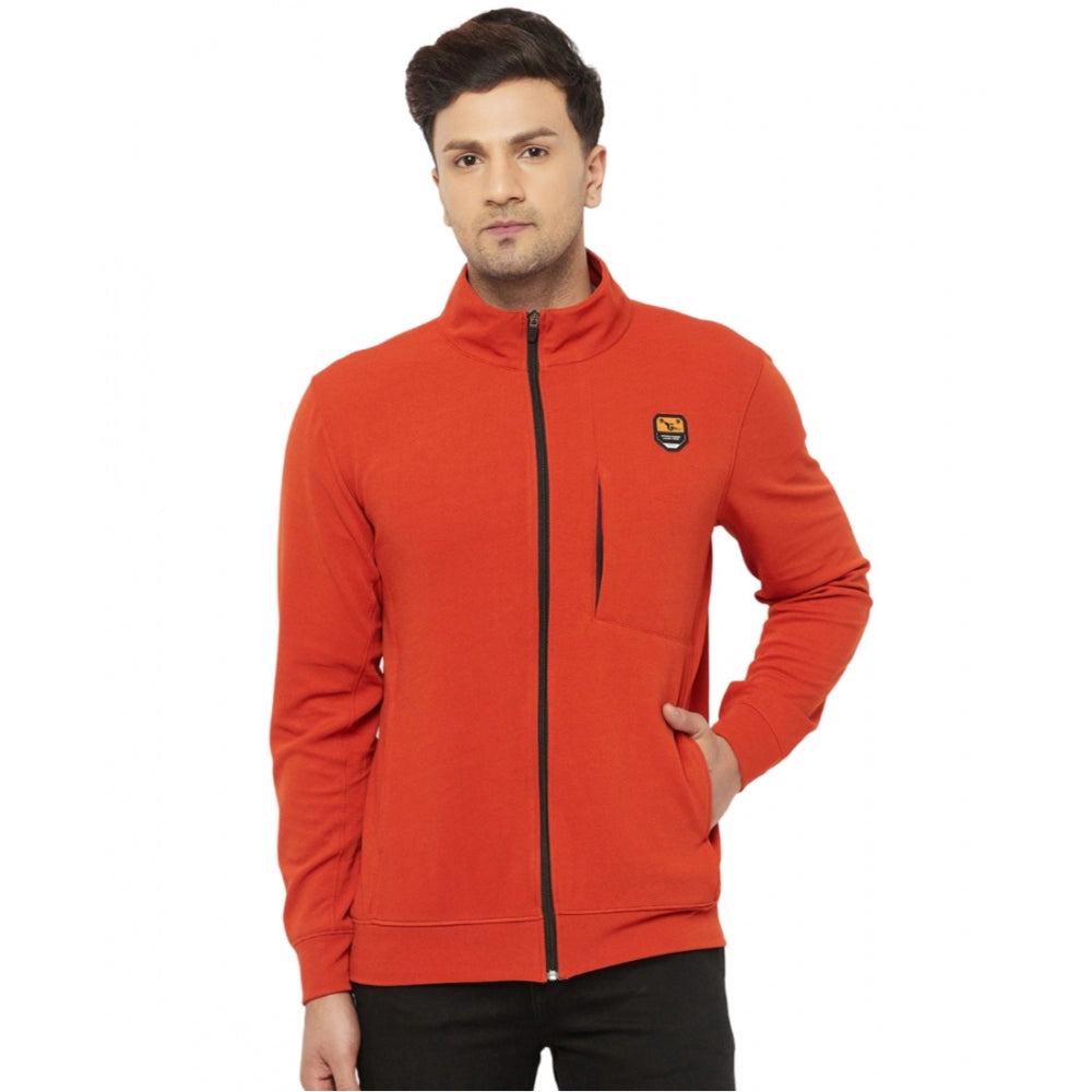 Amfyn Men's Solid Lycra Blend Full Sleeve Casual Jacket (Orange)