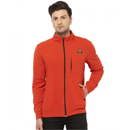 Amfyn Men's Solid Lycra Blend Full Sleeve Casual Jacket (Orange)