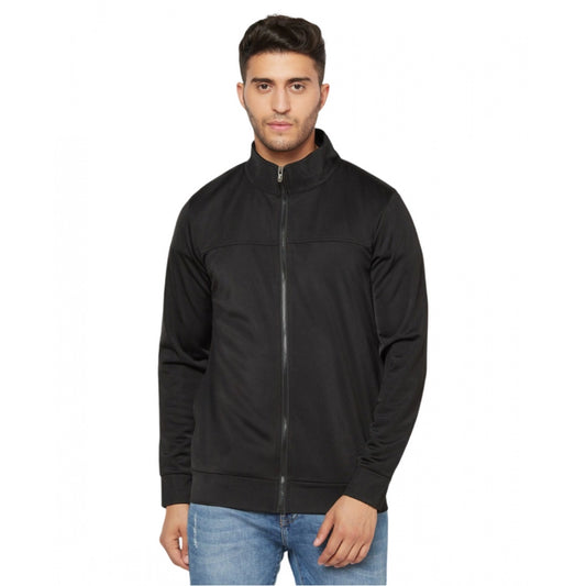 Amfyn Men's Solid Lycra Blend Full Sleeve Casual Jacket (Black)