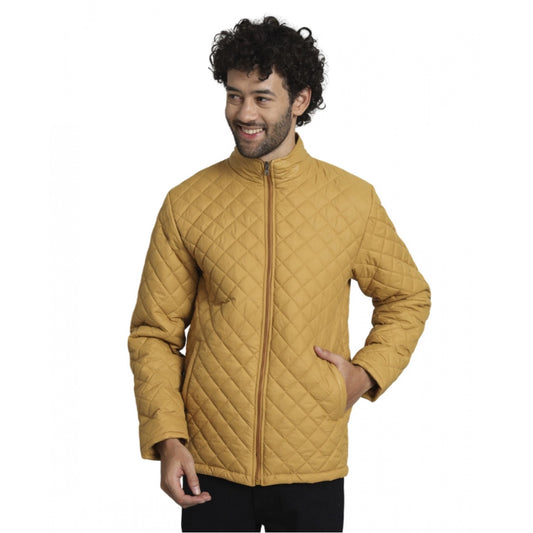 Amfyn Men's Solid Polyester Full Sleeve Bomber Jacket (Yellow)