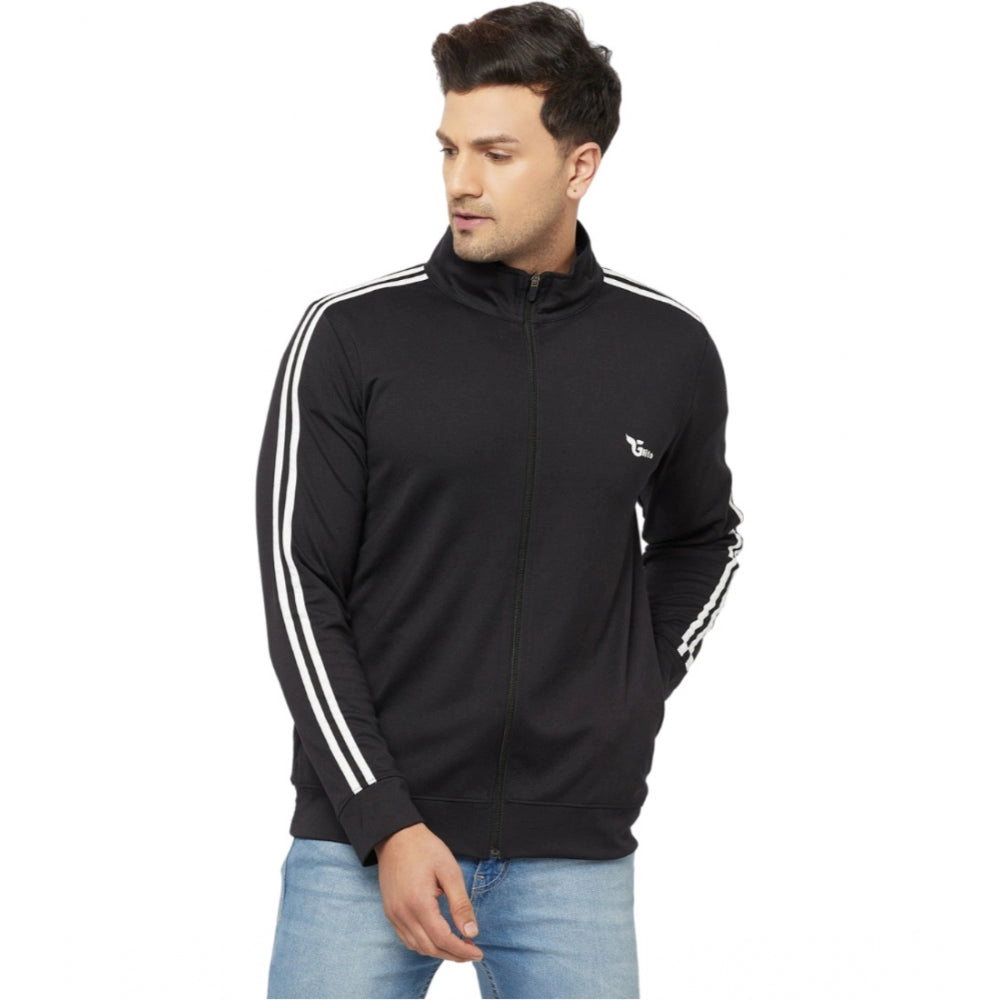 Amfyn Men's Solid Lycra Blend Full Sleeve Casual Jacket (Black)