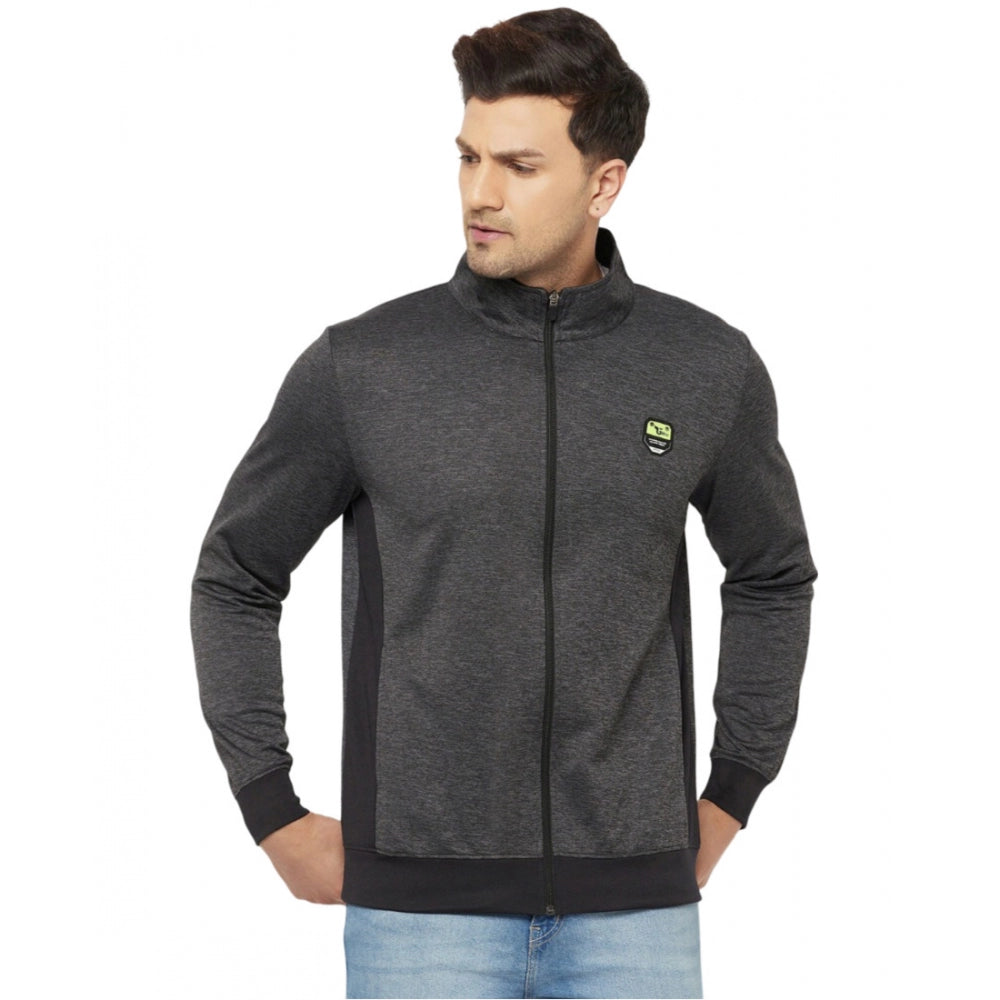 Amfyn Men's Solid Lycra Blend Full Sleeve Casual Jacket (Grey)