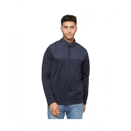 Amfyn Men's Solid Lycra Blend Full Sleeve Casual Jacket (Blue)