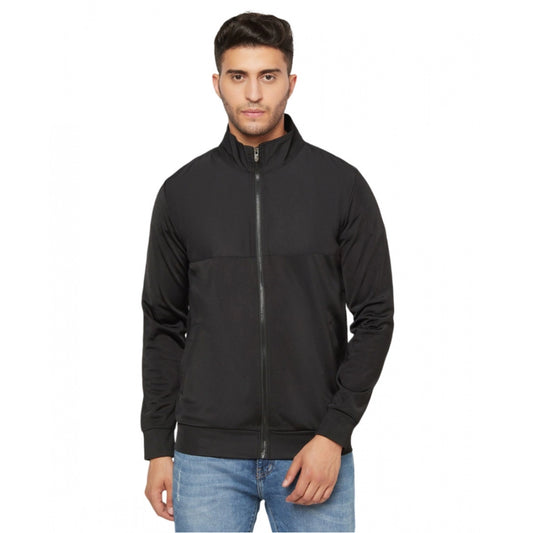 Amfyn Men's Solid Lycra Blend Full Sleeve Casual Jacket (Black)