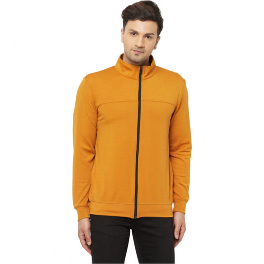 Amfyn Men's Solid Lycra Blend Full Sleeve Casual Jacket (Yellow)
