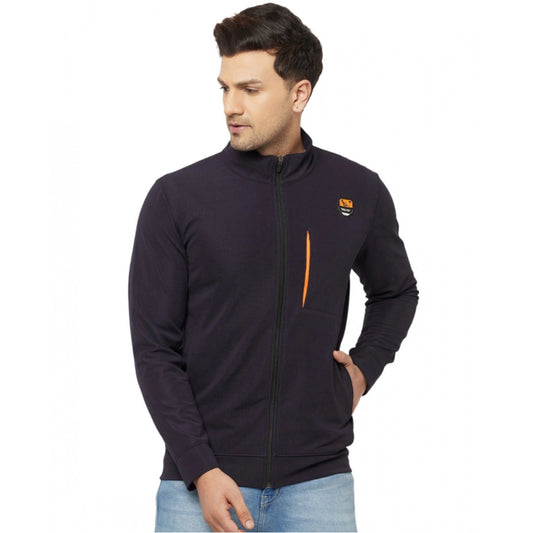 Amfyn Men's Solid Lycra Blend Full Sleeve Casual Jacket (Navy-Blue)