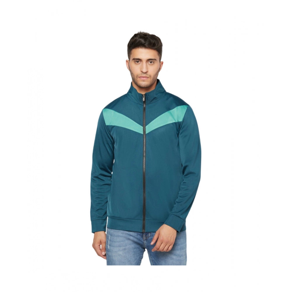 Amfyn Men's Colorblock Polyester Full Sleeve Casual Jacket (Blue)