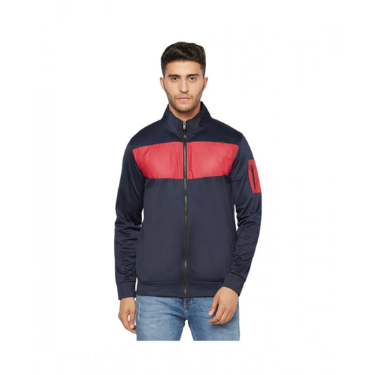 Amfyn Men's Solid Polyester Full Sleeve Casual Jacket (Blue-Red)