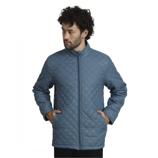 Amfyn Men's Solid Polyester Full Sleeve Bomber Jacket (Blue)