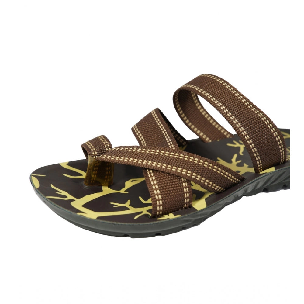 Amfyn Men's Polyurethane Printed Slip-on Slipper (Brown)