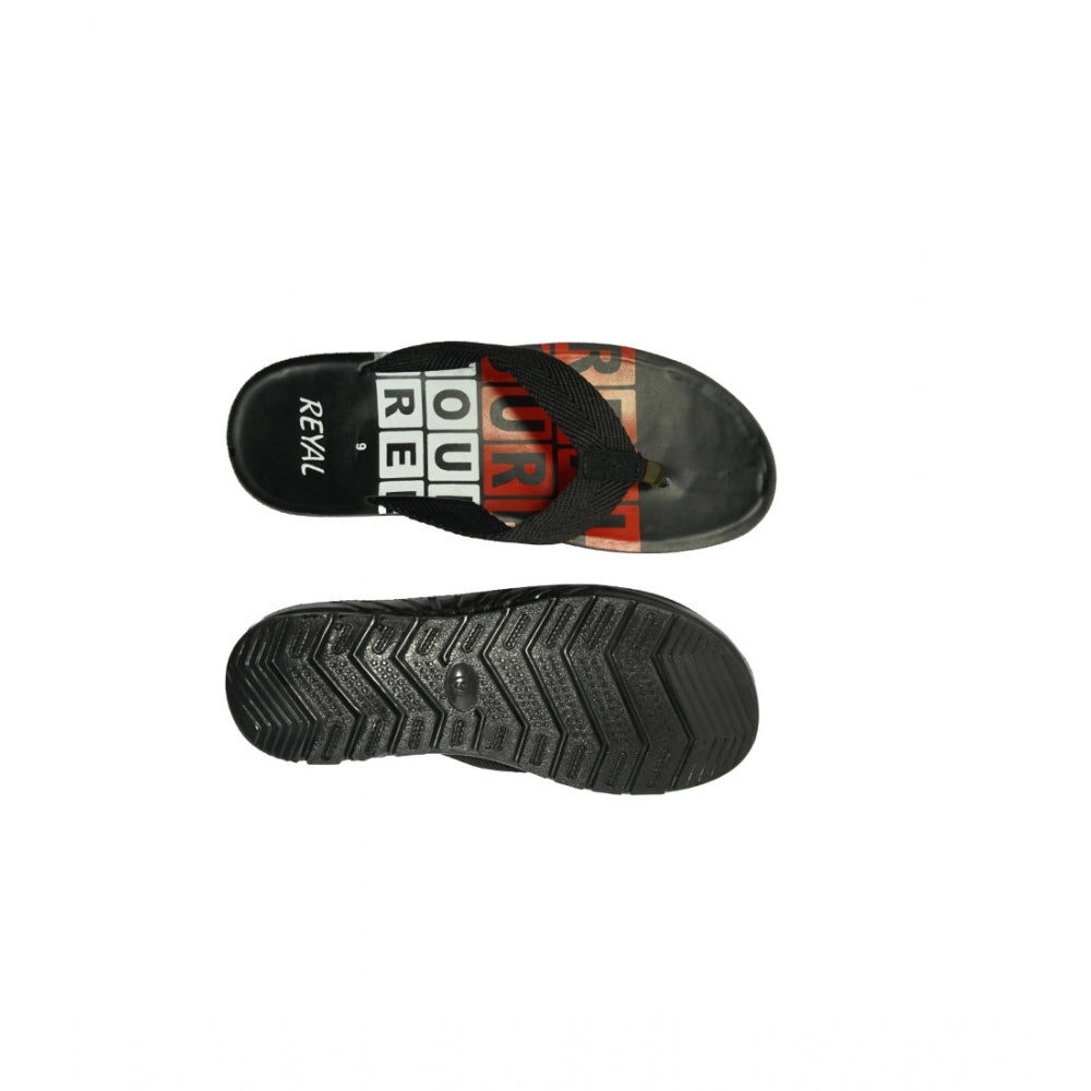 Amfyn Men's Polyurethane Printed Slip-on Slipper (Black)