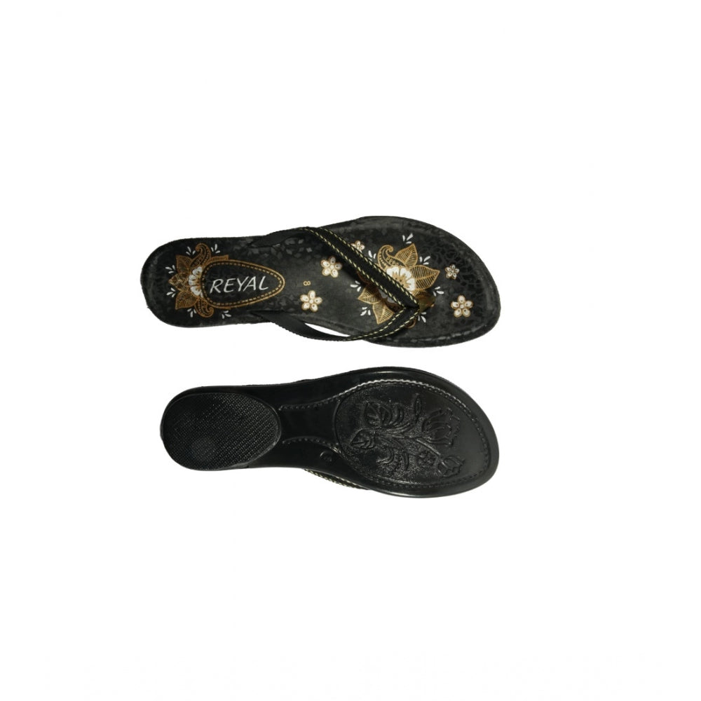 Amfyn Women's Polyurethane Printed Slip-on Slipper (Black)