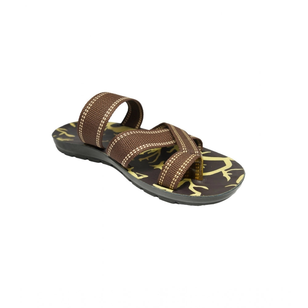 Amfyn Men's Polyurethane Printed Slip-on Slipper (Brown)
