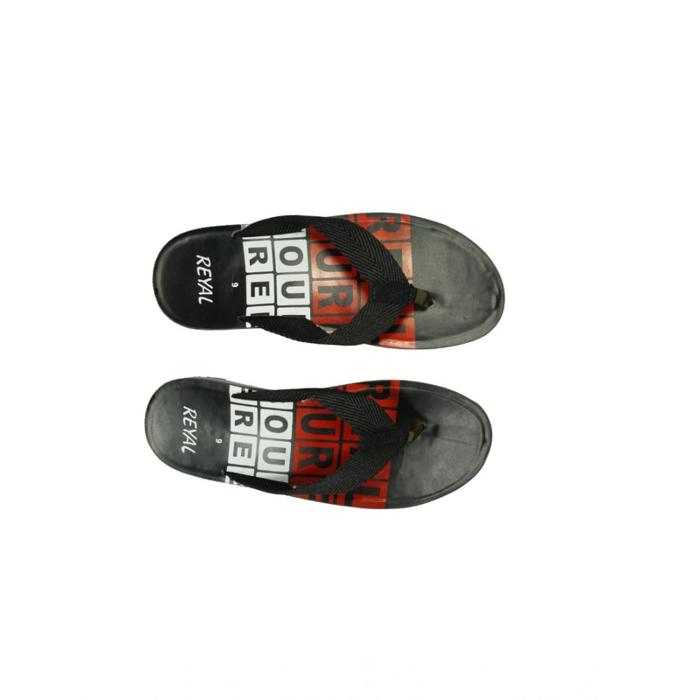 Amfyn Men's Polyurethane Printed Slip-on Slipper (Black)