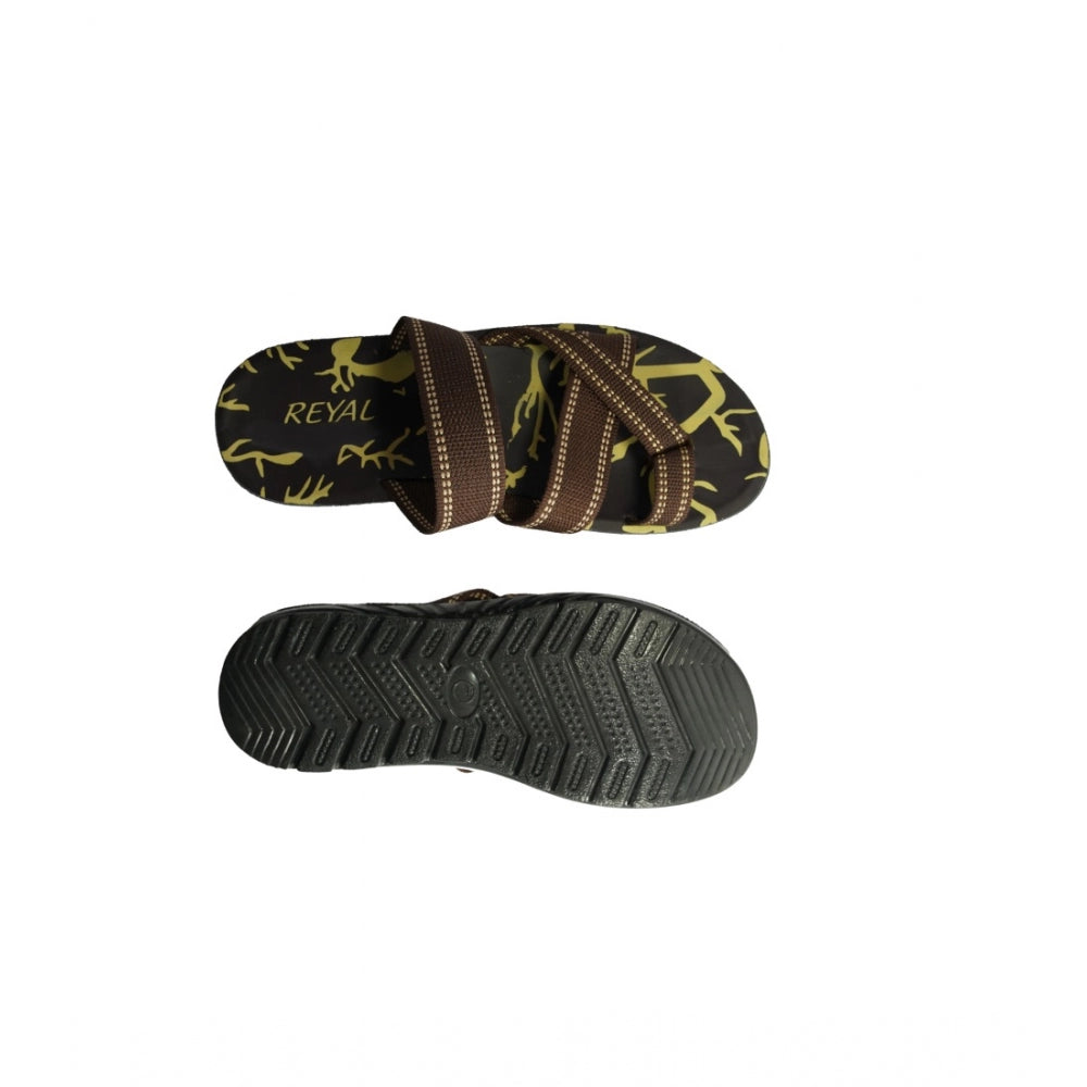 Amfyn Men's Polyurethane Printed Slip-on Slipper (Brown)