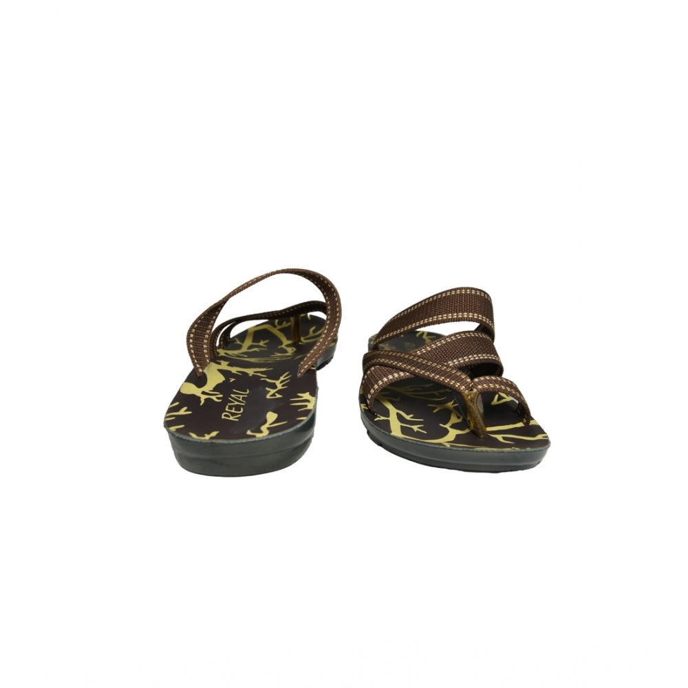 Amfyn Men's Polyurethane Printed Slip-on Slipper (Brown)