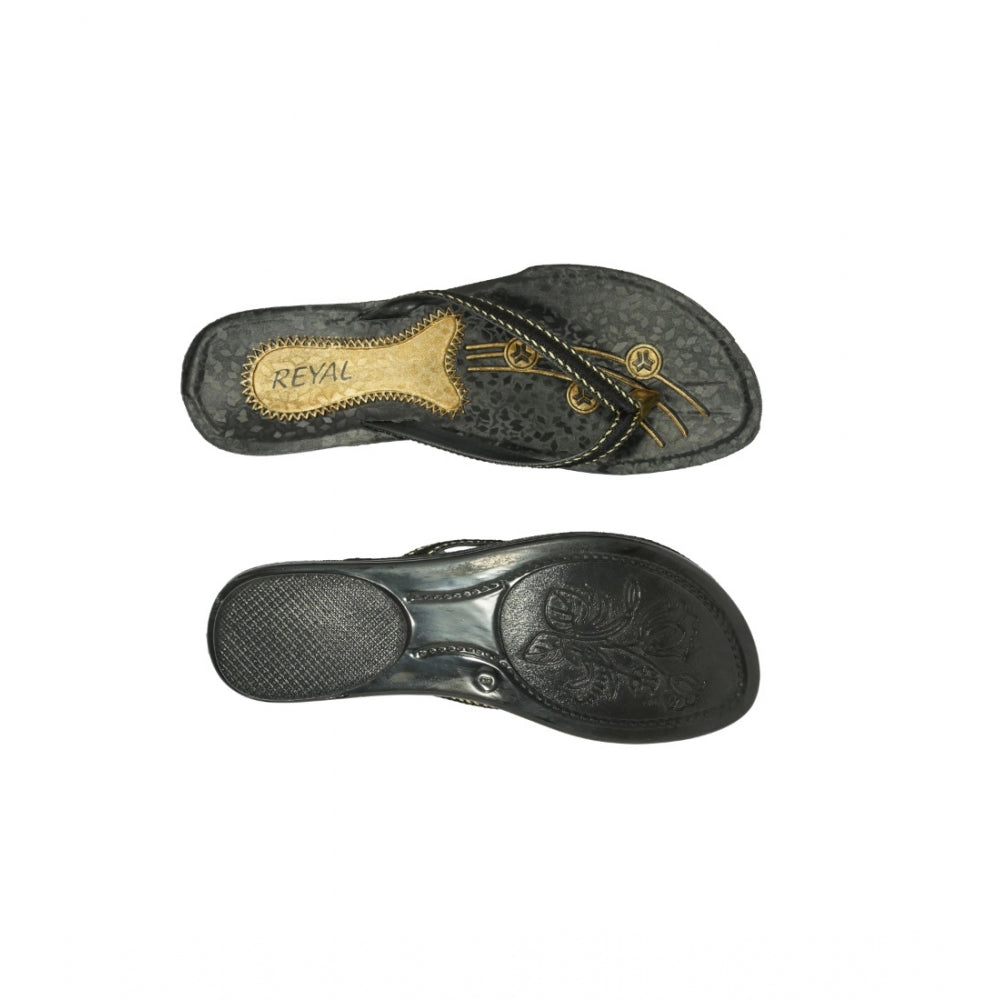 Amfyn Women's Polyurethane Printed Slip-on Slipper (Black)