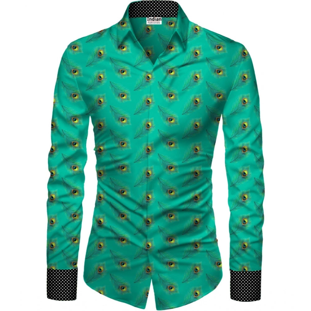Amfyn Men's Casual Floral Printed Cotton Blend Unstitched Shirt Fabric 1.6 Mtrs (Green)