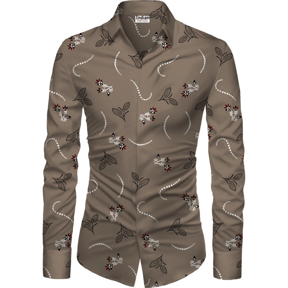 Amfyn Men's Casual Floral Printed Cotton Blend Unstitched Shirt Fabric 1.6 Mtrs (Brown)