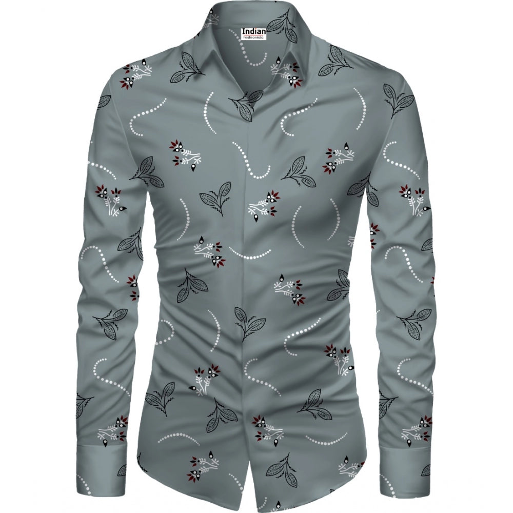 Amfyn Men's Casual Floral Printed Cotton Blend Unstitched Shirt Fabric 1.6 Mtrs (Grey)