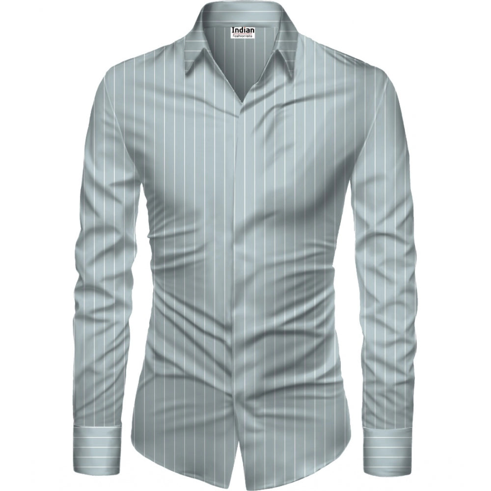 Amfyn Men's Casual Floral Printed Cotton Blend Unstitched Shirt Fabric 1.6 Mtrs (Grey)