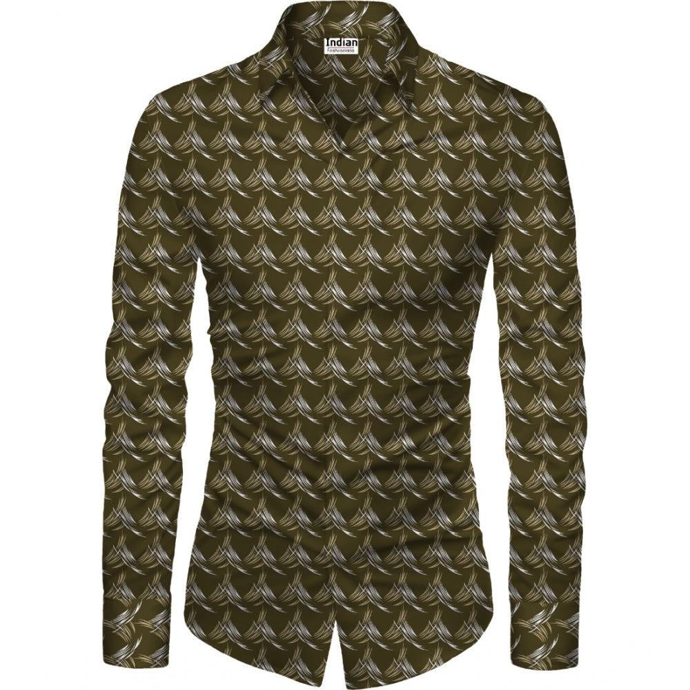 Amfyn Men's Casual Floral Printed Cotton Blend Unstitched Shirt Fabric 1.6 Mtrs (Brown)