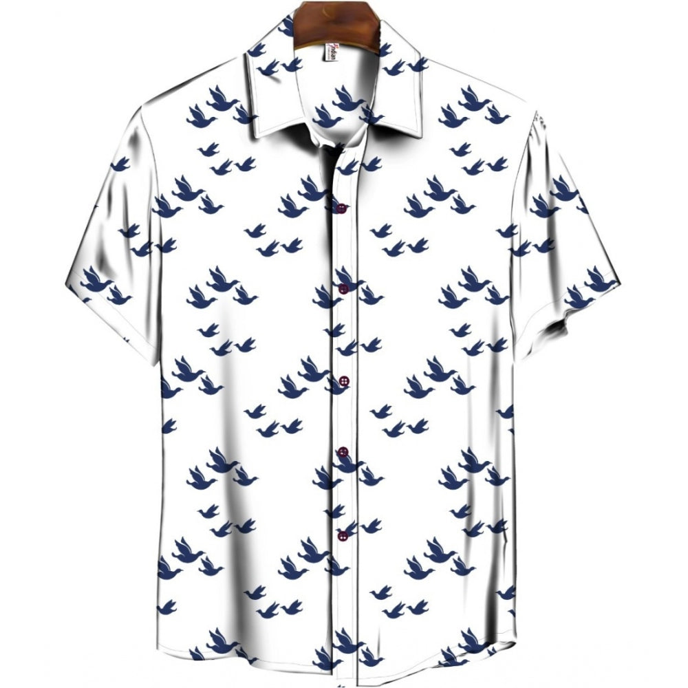 Amfyn Men's Casual Floral Printed Cotton Blend Unstitched Shirt Fabric 1.6 Mtrs (Blue)