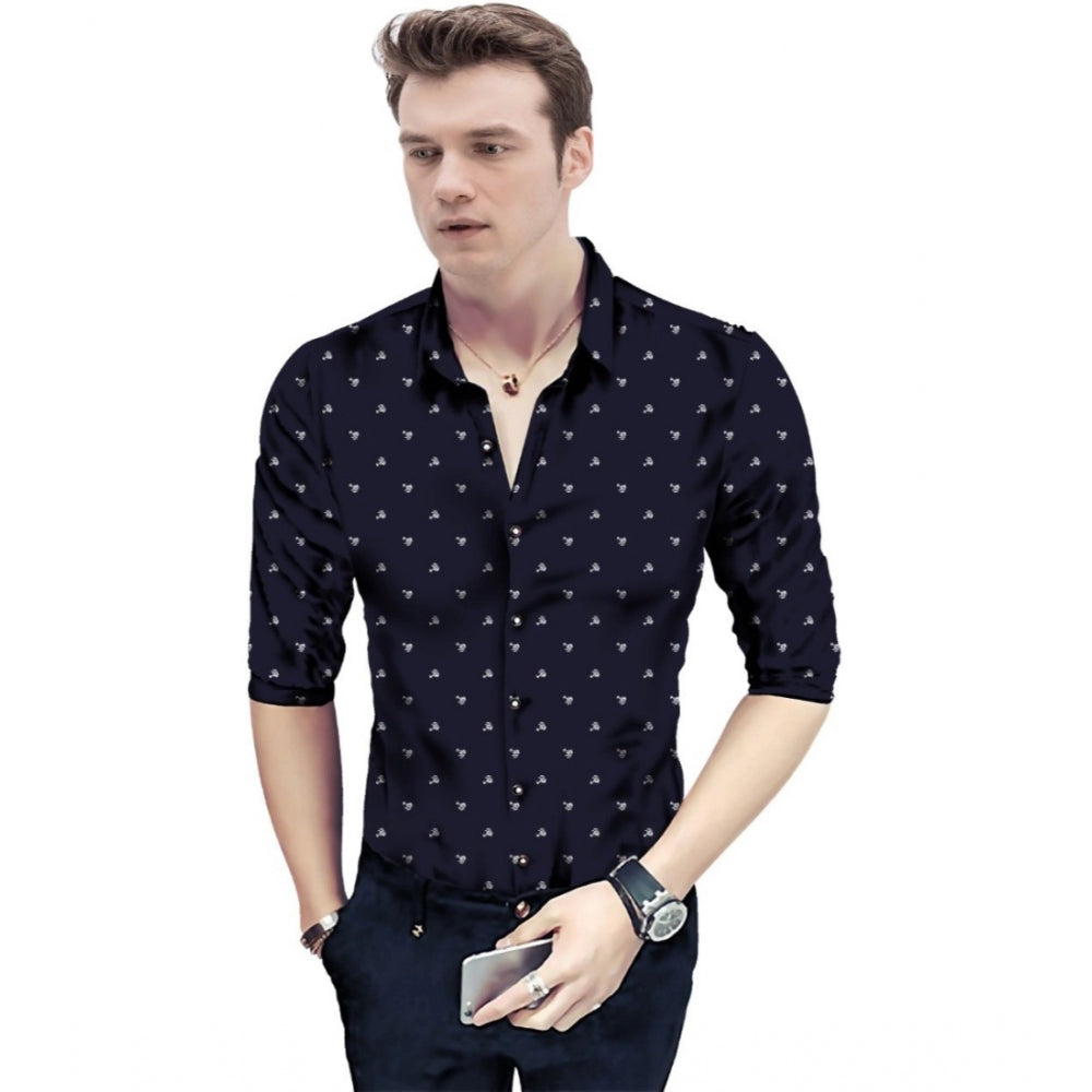Amfyn Men's Casual Floral Printed Cotton Blend Unstitched Shirt Fabric 1.6 Mtrs (Dark Blue)