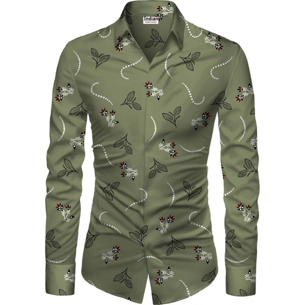 Amfyn Men's Casual Floral Printed Cotton Blend Unstitched Shirt Fabric 1.6 Mtrs (Green)