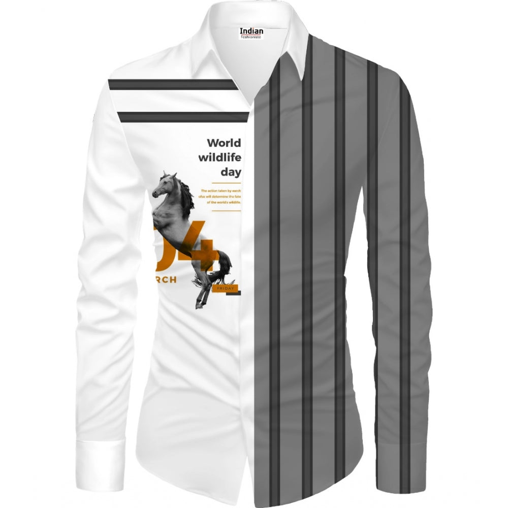 Amfyn Men's Casual Floral Printed Cotton Blend Unstitched Shirt Fabric 1.6 Mtrs (Grey-White)