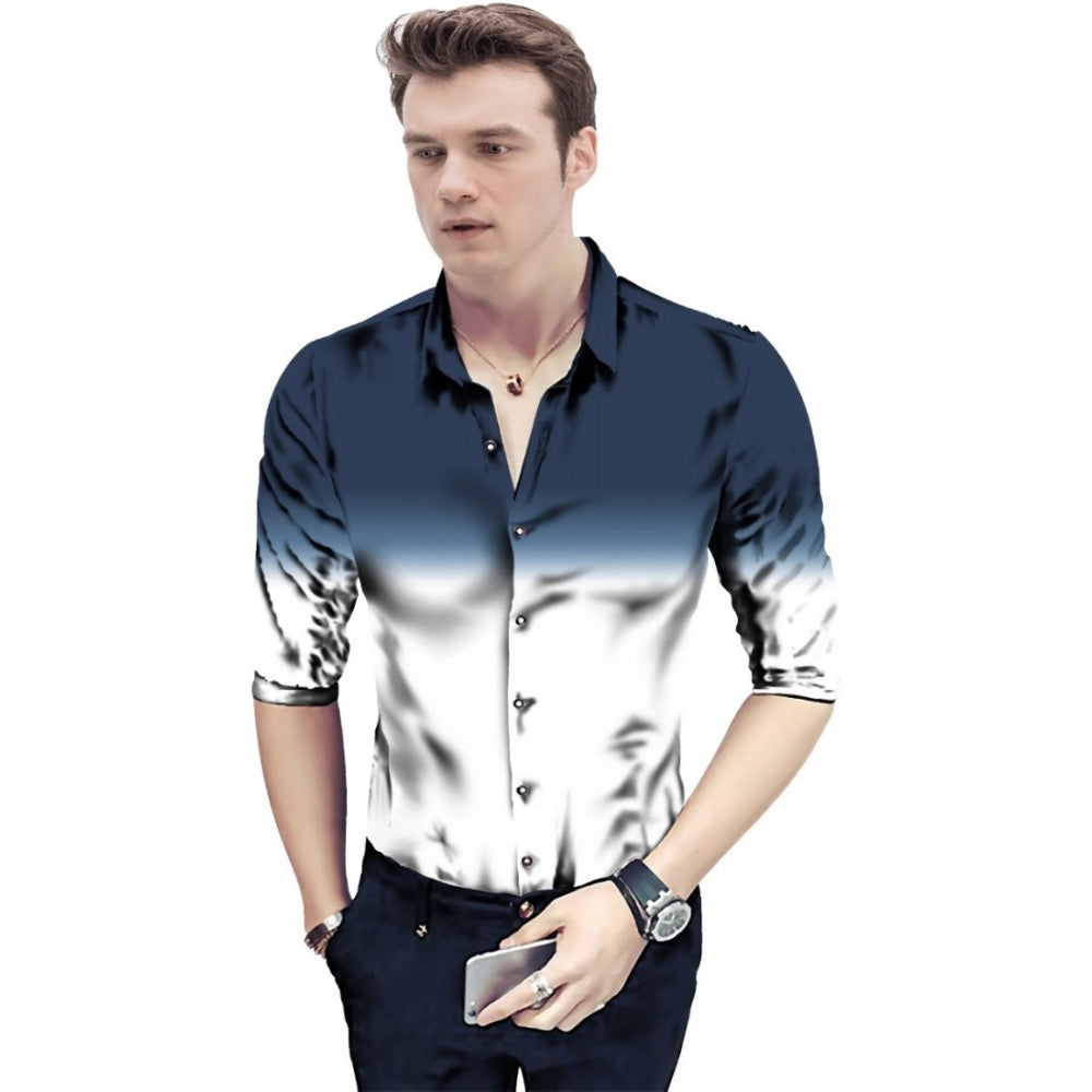 Amfyn Men's Casual Floral Printed Cotton Blend Unstitched Shirt Fabric 1.6 Mtrs (Navy Blue)