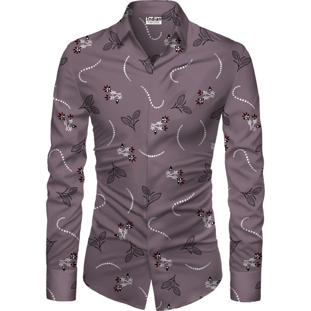 Amfyn Men's Casual Floral Printed Cotton Blend Unstitched Shirt Fabric 1.6 Mtrs (Violet)