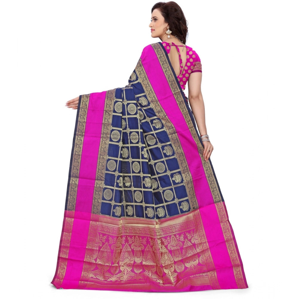 Amfyn Women's Jacquard Woven Saree With Unstitched Blouse 5.5Mtr (Blue)