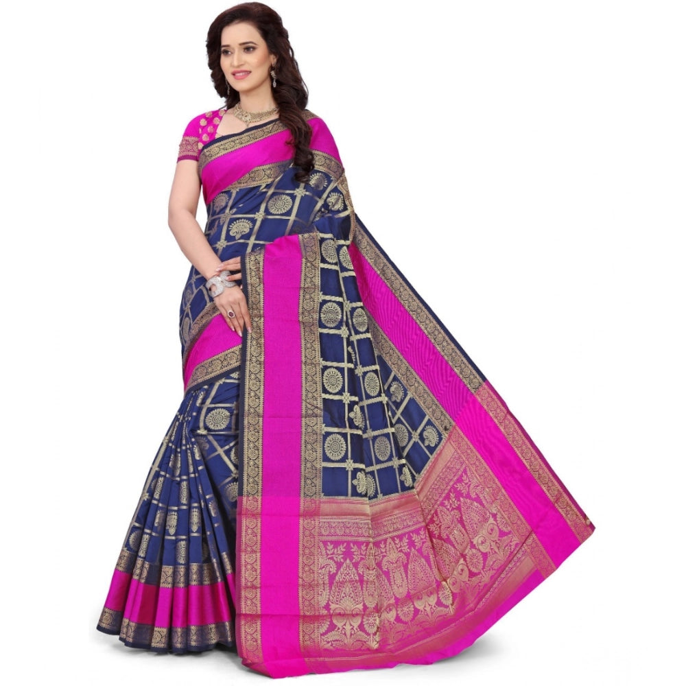 Amfyn Women's Jacquard Woven Saree With Unstitched Blouse 5.5Mtr (Blue)