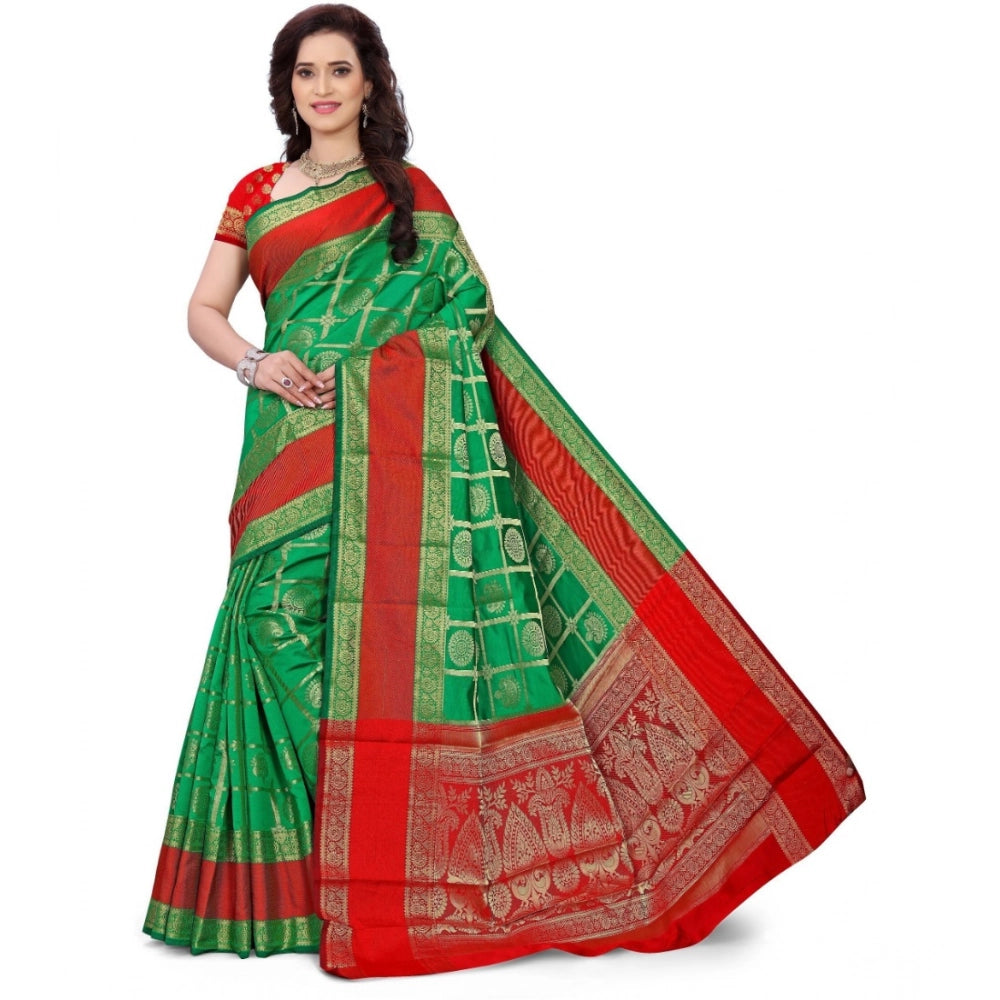 Amfyn Women's Jacquard Woven Saree With Unstitched Blouse 5.5Mtr (Green)