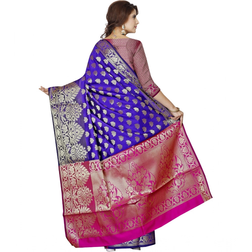 Amfyn Women's Jacquard Woven Saree With Unstitched Blouse 5.5Mtr (Blue)