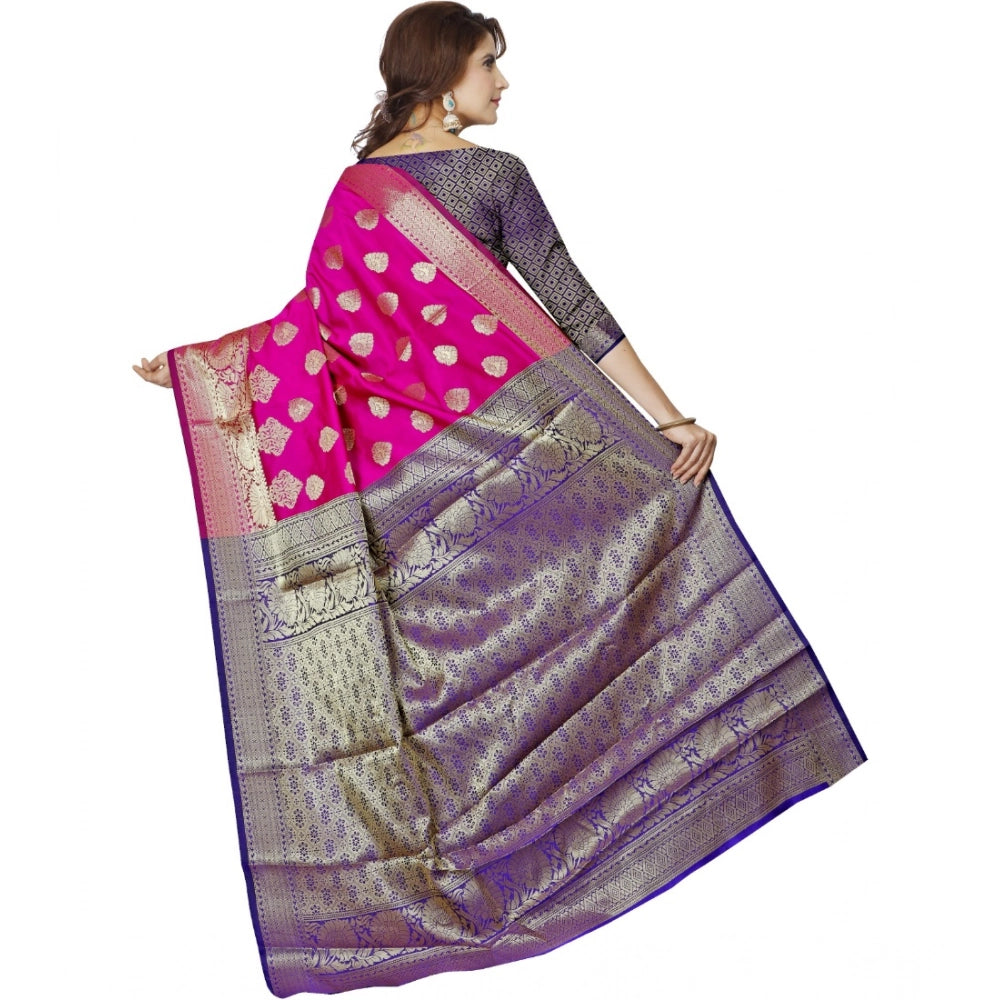 Amfyn Women's Jacquard Woven Saree With Unstitched Blouse 5.5Mtr (Pink)