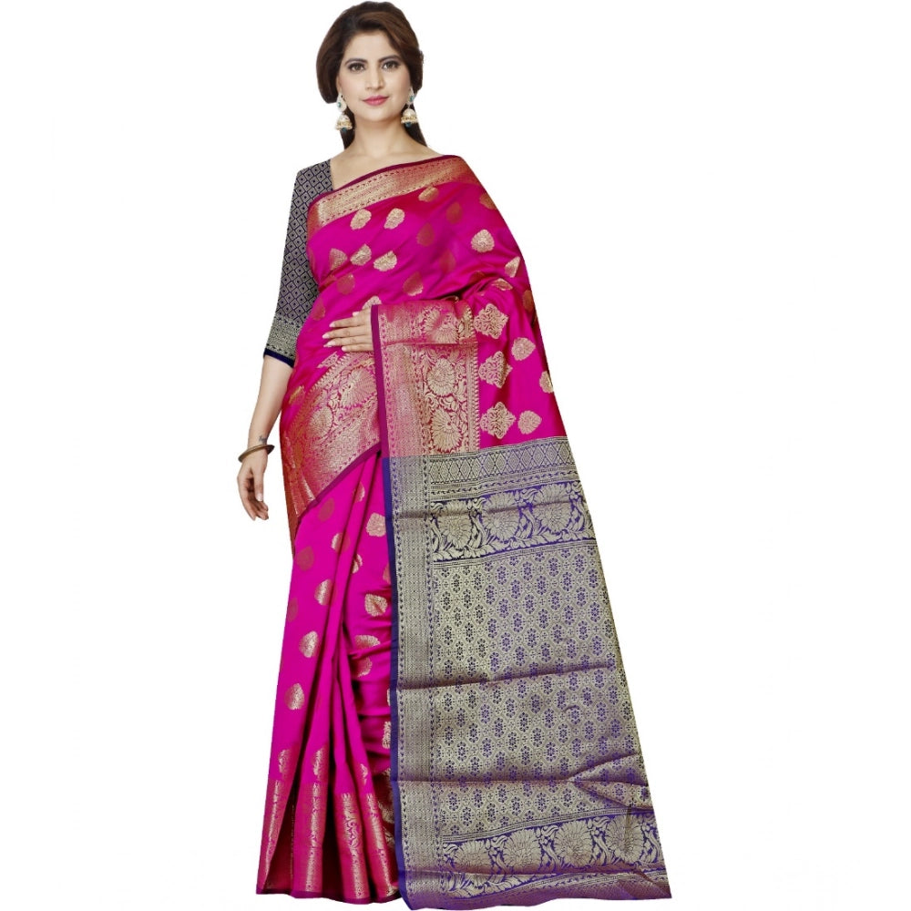 Amfyn Women's Jacquard Woven Saree With Unstitched Blouse 5.5Mtr (Pink)