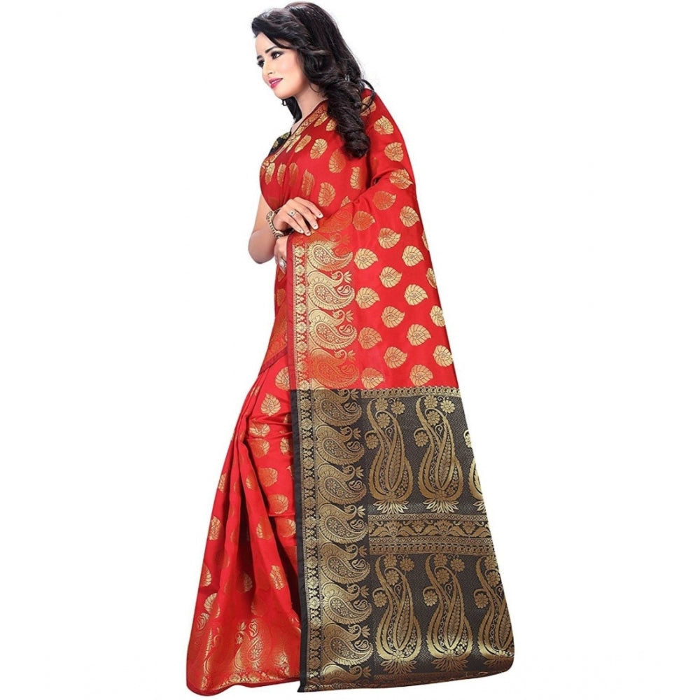 Amfyn Women's Jacquard Woven Saree With Unstitched Blouse 5.5Mtr (Red)