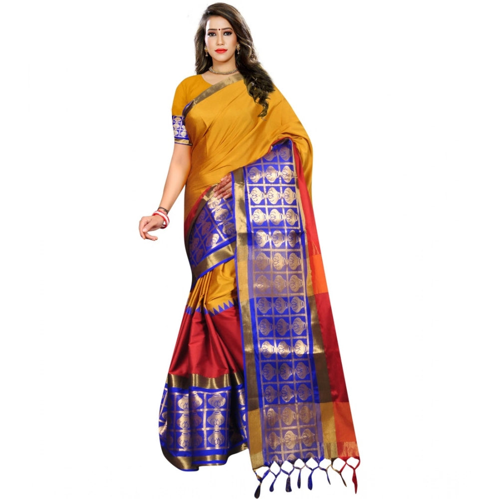 Amfyn Women's Jacquard Woven Saree With Unstitched Blouse 5.5Mtr (Mustard)