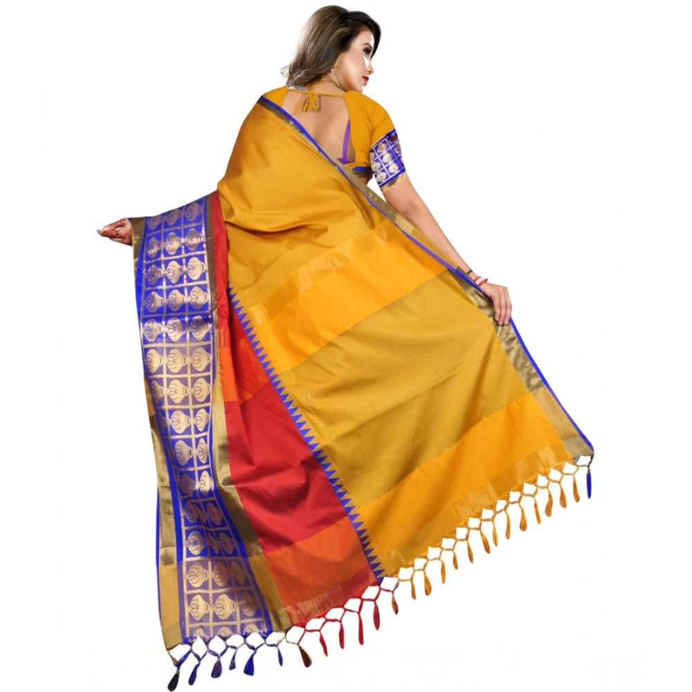 Amfyn Women's Jacquard Woven Saree With Unstitched Blouse 5.5Mtr (Mustard)