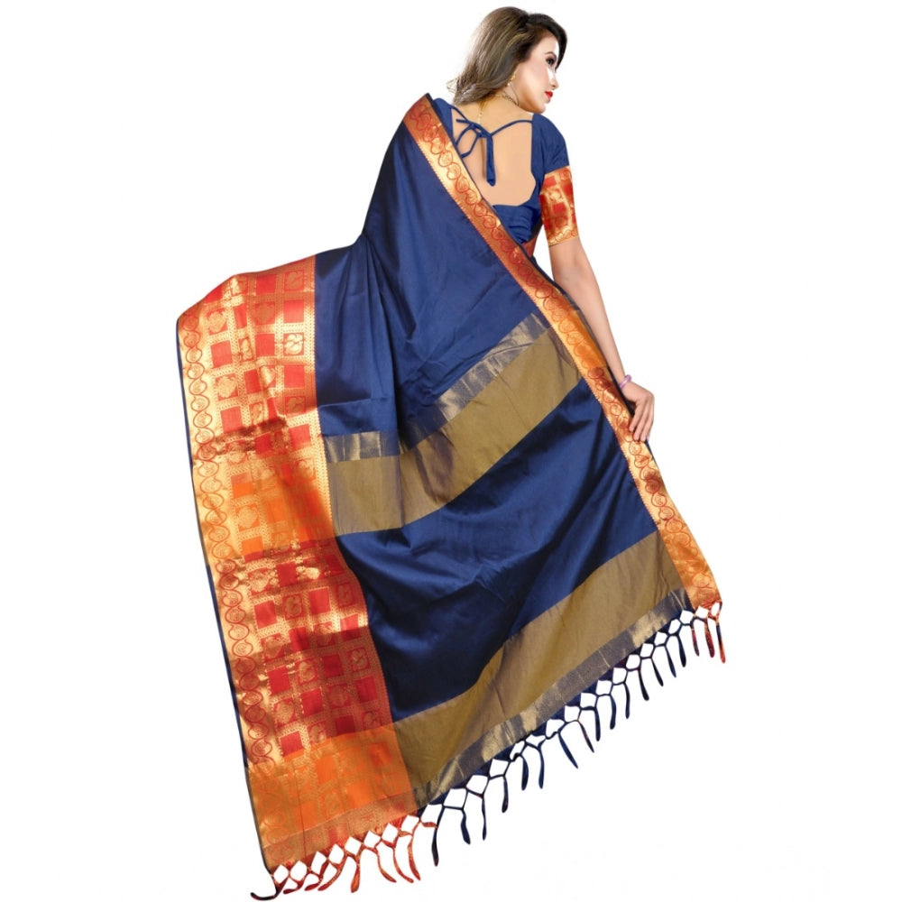 Amfyn Women's Jacquard Woven Saree With Unstitched Blouse 5.5Mtr (Blue)