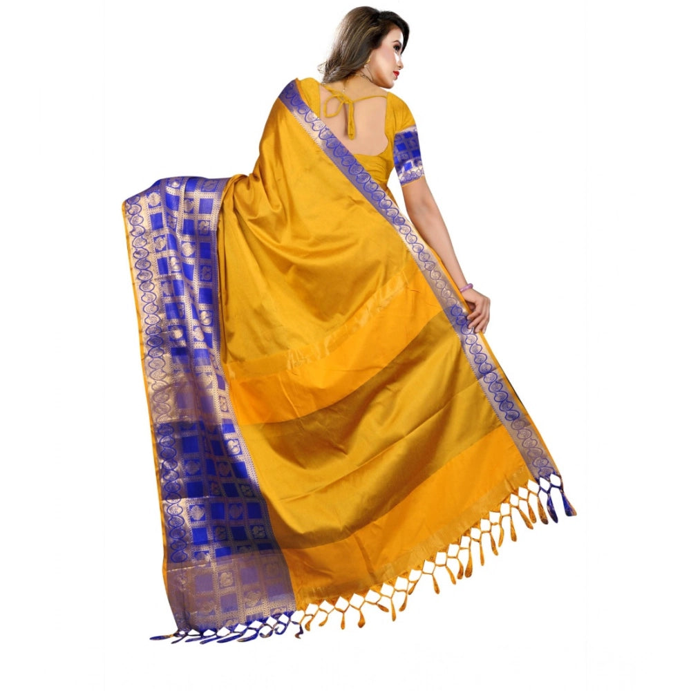 Amfyn Women's Jacquard Woven Saree With Unstitched Blouse 5.5Mtr (Mustard)