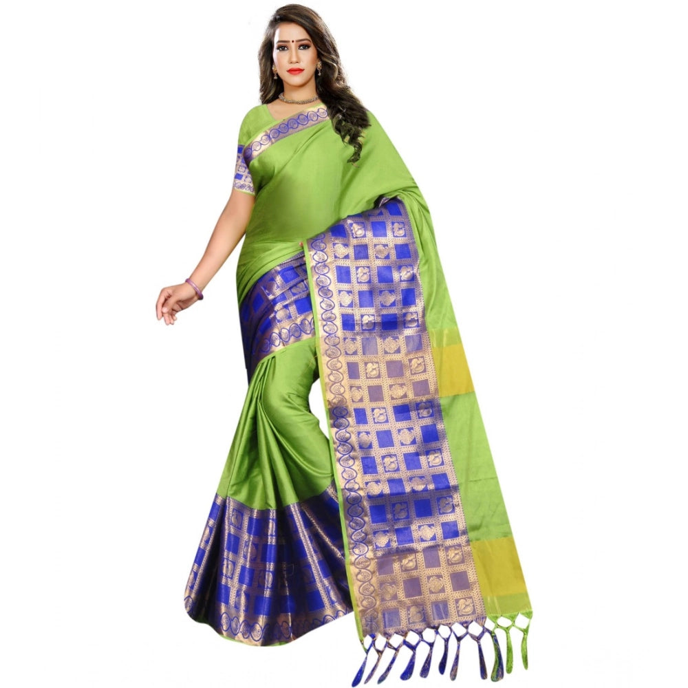 Amfyn Women's Jacquard Woven Saree With Unstitched Blouse 5.5Mtr (Green)