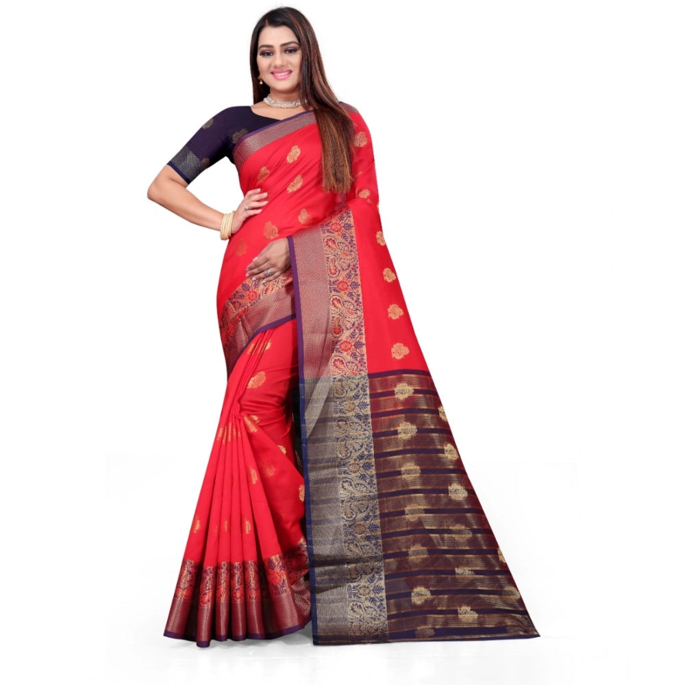 Amfyn Women's Silk Blend Woven Saree With Unstitched Blouse 5.5Mtr (Red)