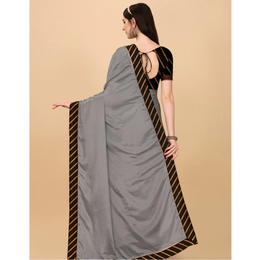 Amfyn Women's Chiffon Self Design Saree With Unstitched Blouse 5.5Mtr (Silver)