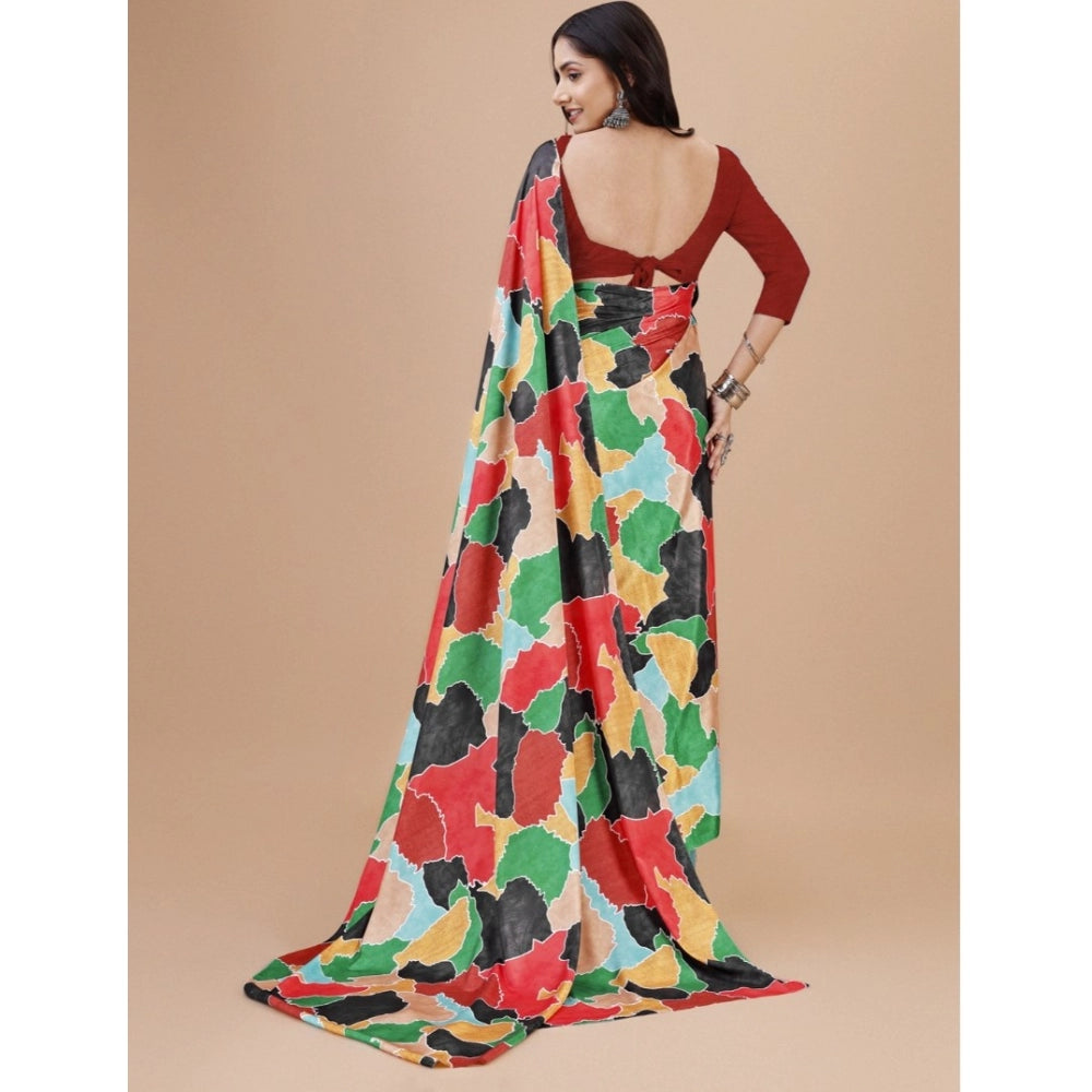 Amfyn Women's Crepe Digital Print Saree With Unstitched Blouse 5.5Mtr (Red)