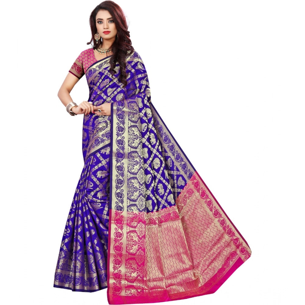 Amfyn Women's Jacquard Woven Saree With Unstitched Blouse 5.5Mtr (Blue)