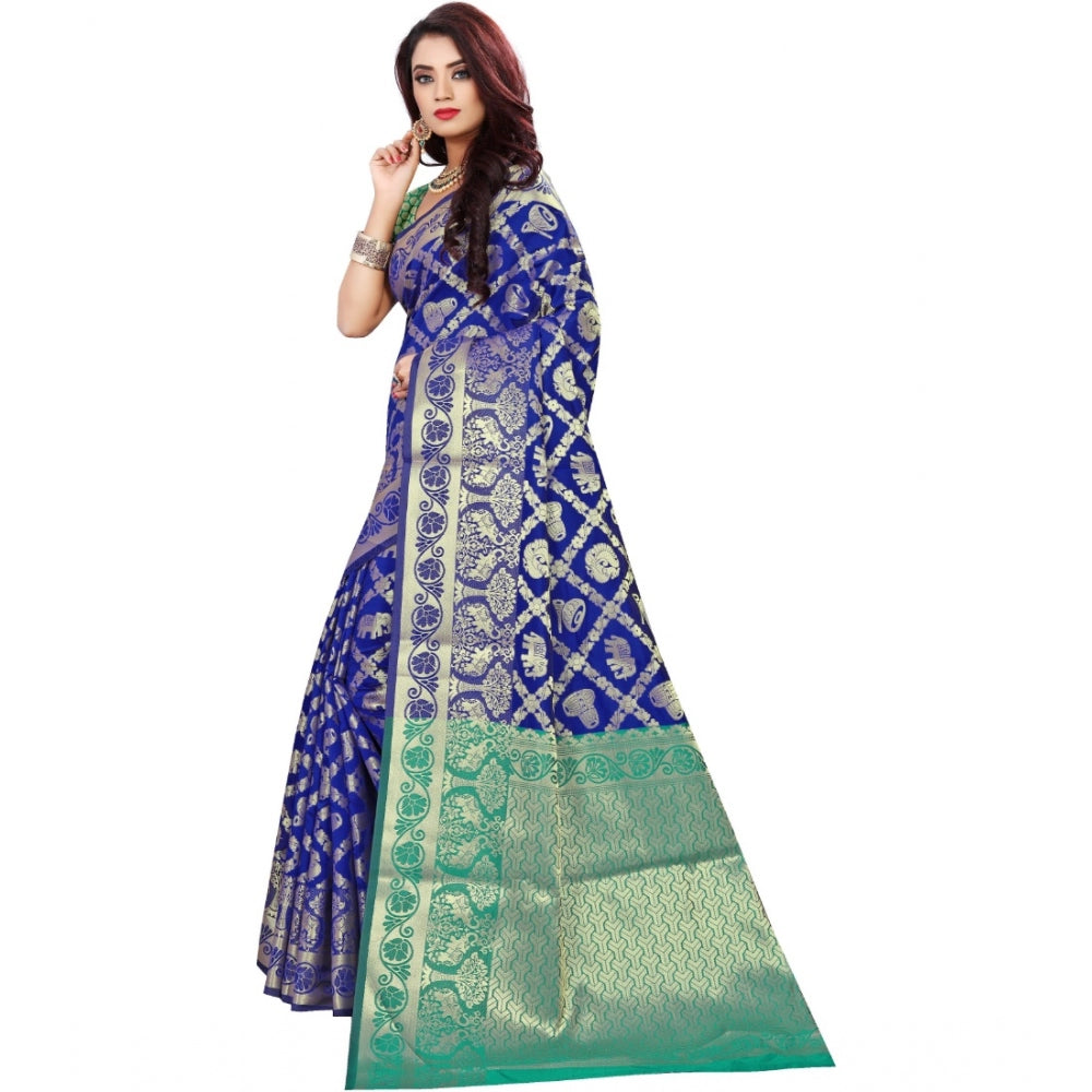 Amfyn Women's Jacquard Woven Saree With Unstitched Blouse 5.5Mtr (Blue)
